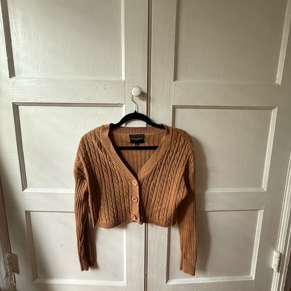 Ambiance Camel Cable Knit Cardigan